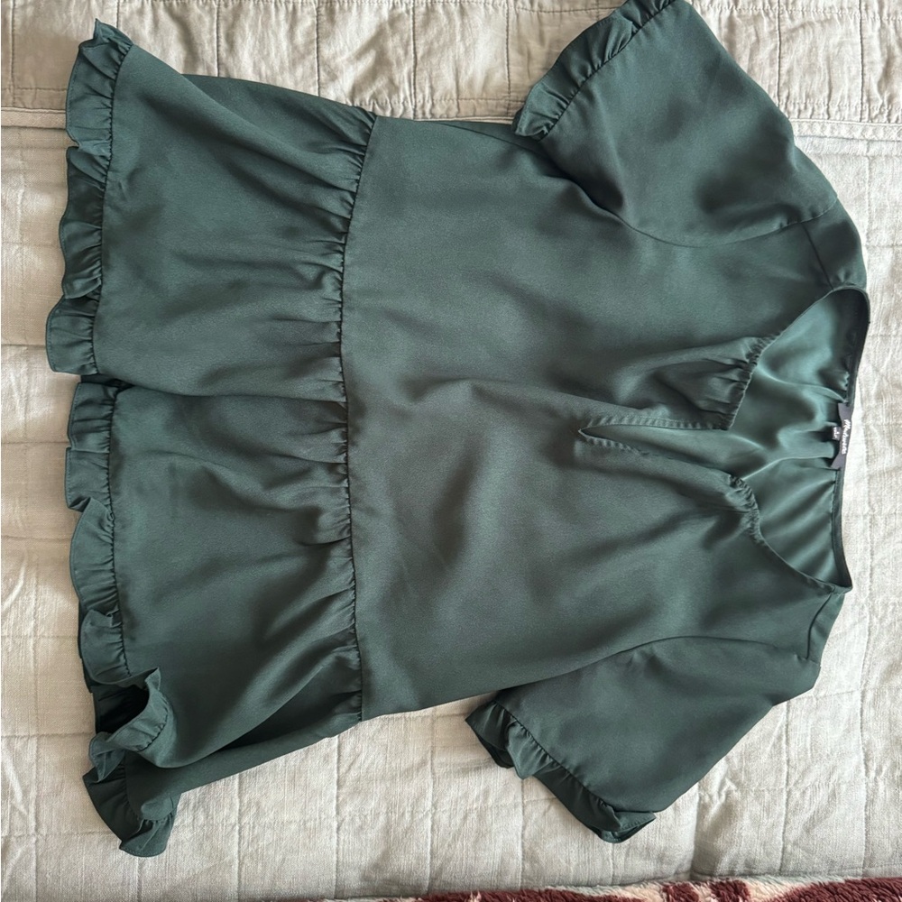 Madewell Dark Green Satin Blouse